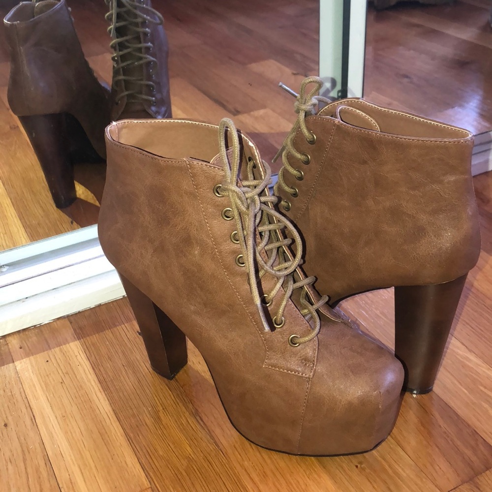 Brown lace-up booties